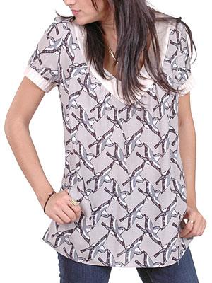Rory Beca: White and Navy Bird Printed shirt