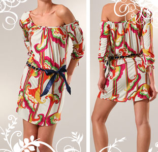 T-Bags: Printed off the shoulder dress 